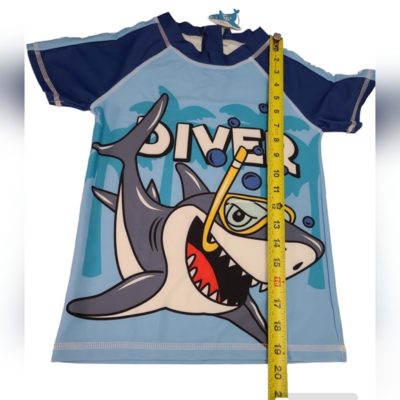 Kids Two Piece Cartoon Shark Print Short Sleeve Swimsuits UV Rash Guard Size 14 - Picture 6 of 12